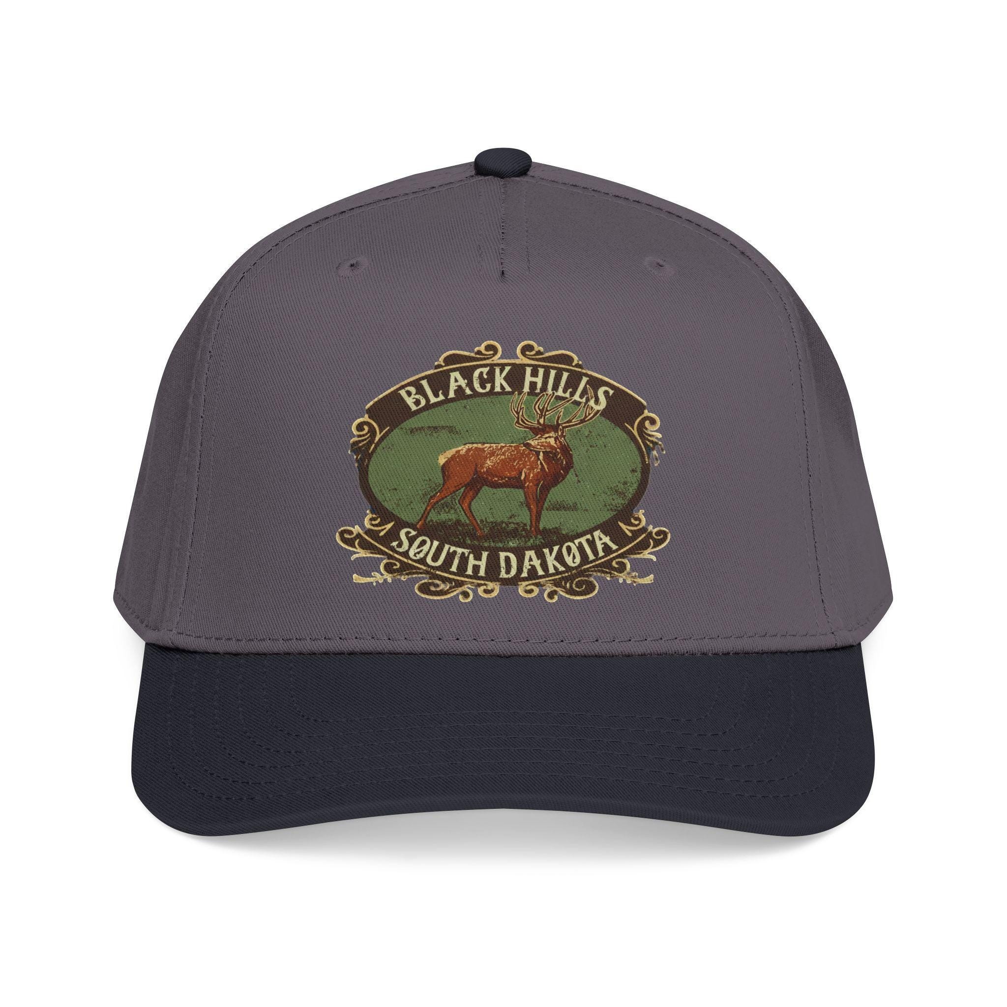 Black Hills South Dakota Elk emblem Mid Profile Baseball Cap | Vintage outdoor travel hat, view 9