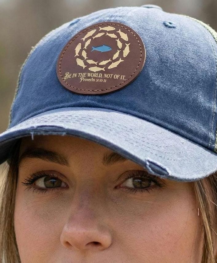 Christian Trucker Hat | Vegan Leather Patch | Fish Symbol
