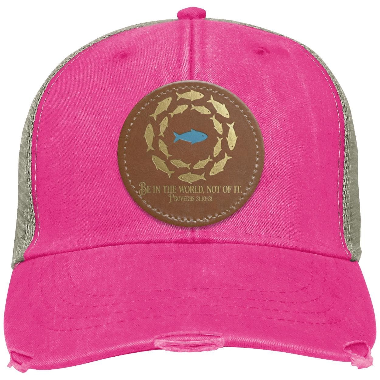 Christian Trucker Hat | Vegan Leather Patch | Fish Symbol, view 10