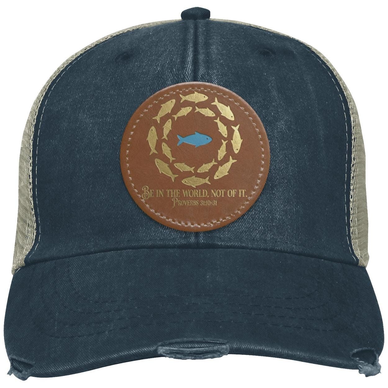 Christian Trucker Hat | Vegan Leather Patch | Fish Symbol, view 3