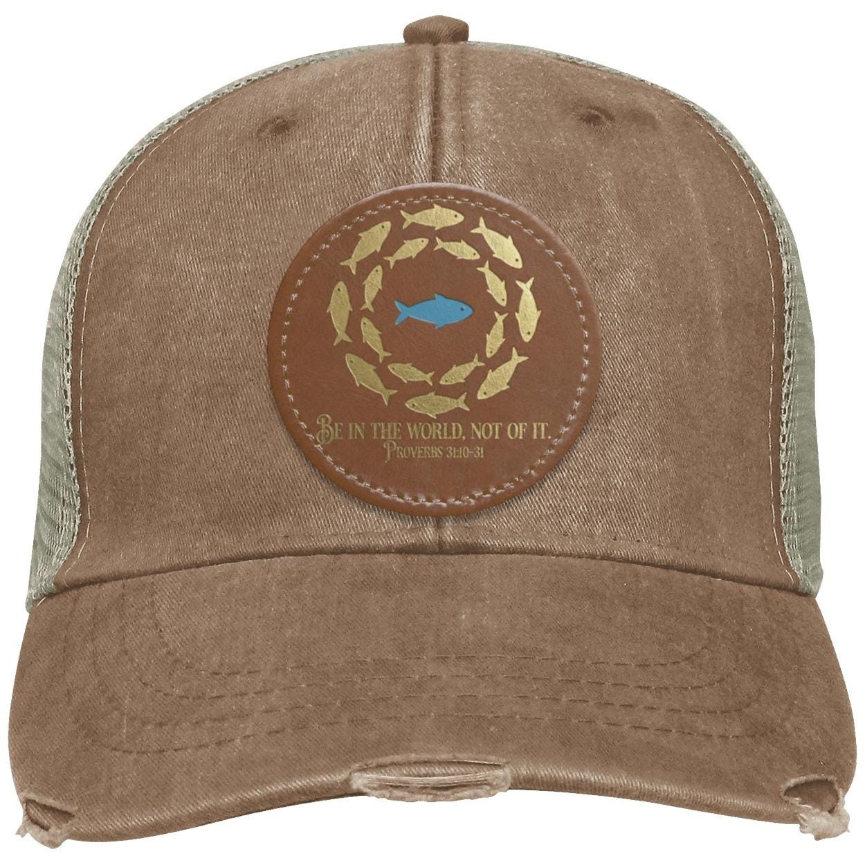 Christian Trucker Hat | Vegan Leather Patch | Fish Symbol, view 4