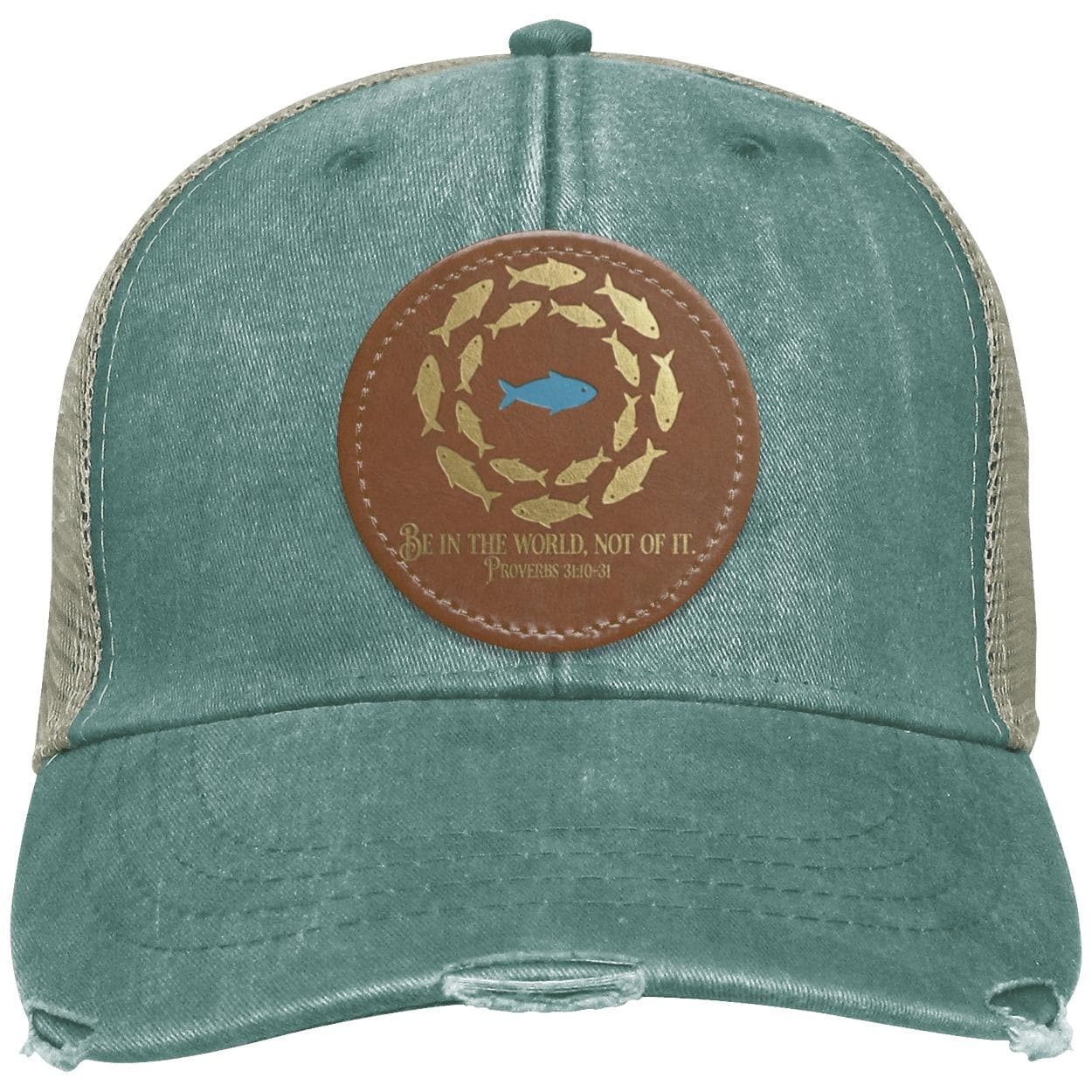 Christian Trucker Hat | Vegan Leather Patch | Fish Symbol, view 6