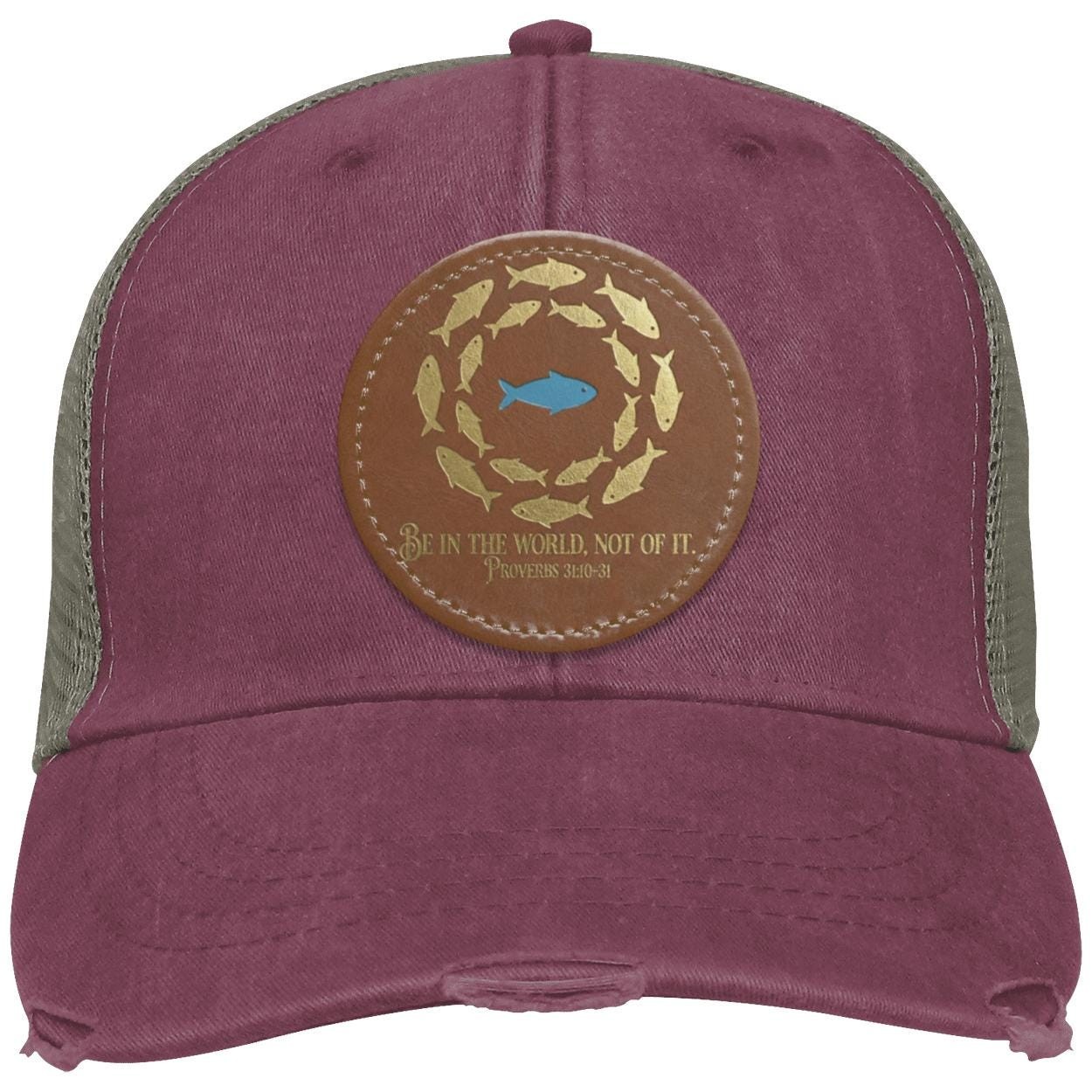 Christian Trucker Hat | Vegan Leather Patch | Fish Symbol, view 7