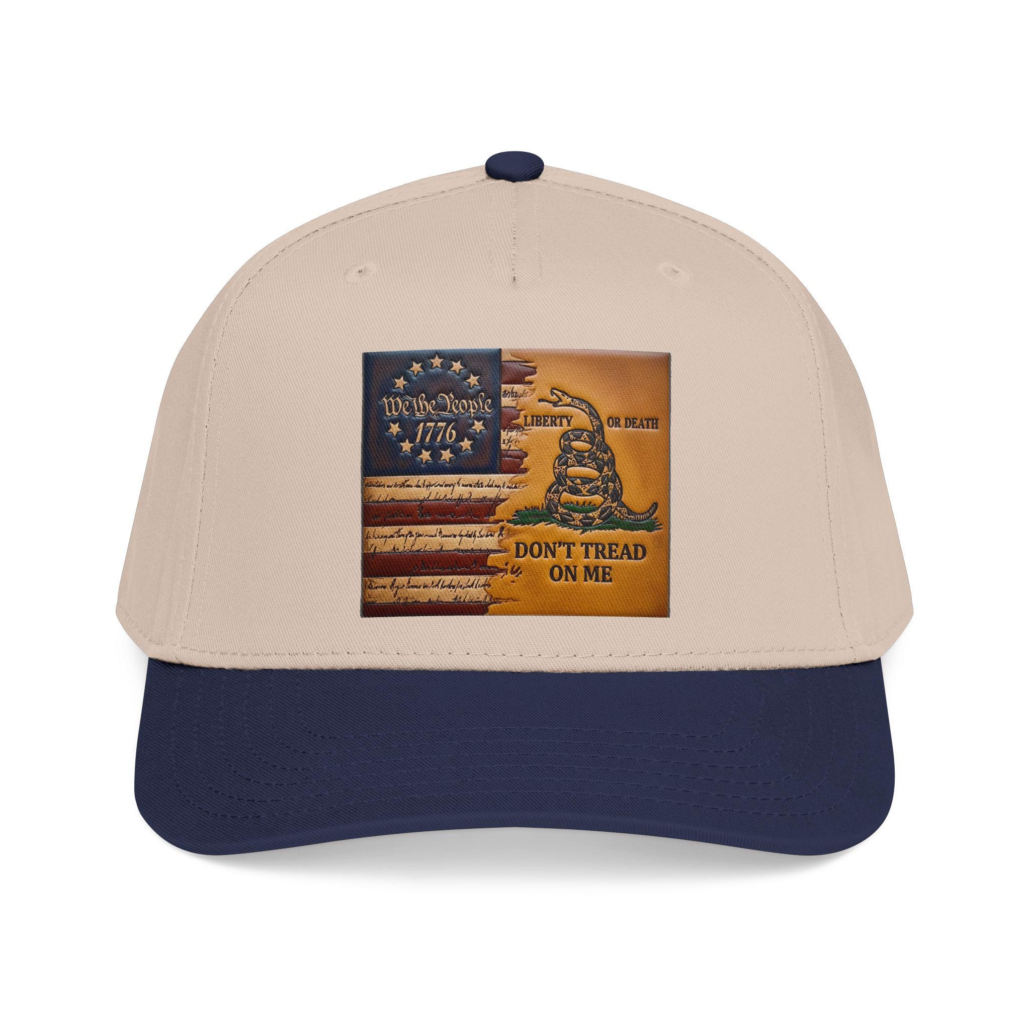 Don't Tread On Me Flag Mid Profile Baseball Cap | Gadsden Revolutionary Design, view 2