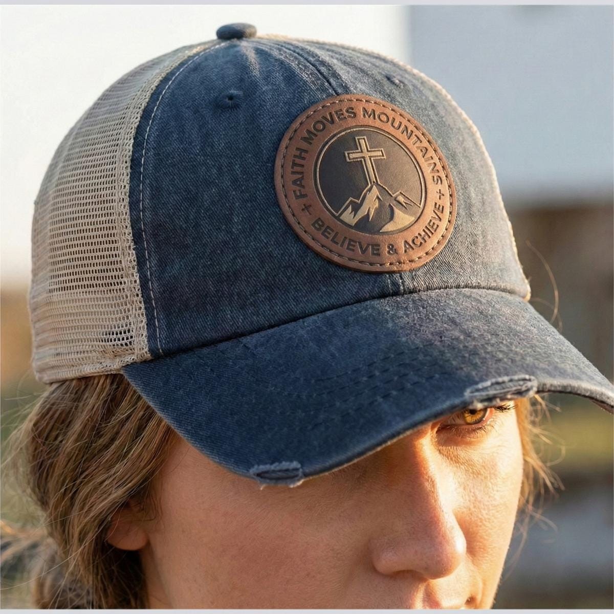 Faith Moves Mountains | Christian Trucker Hat | Religious Gift | Believe & Achieve, view 11