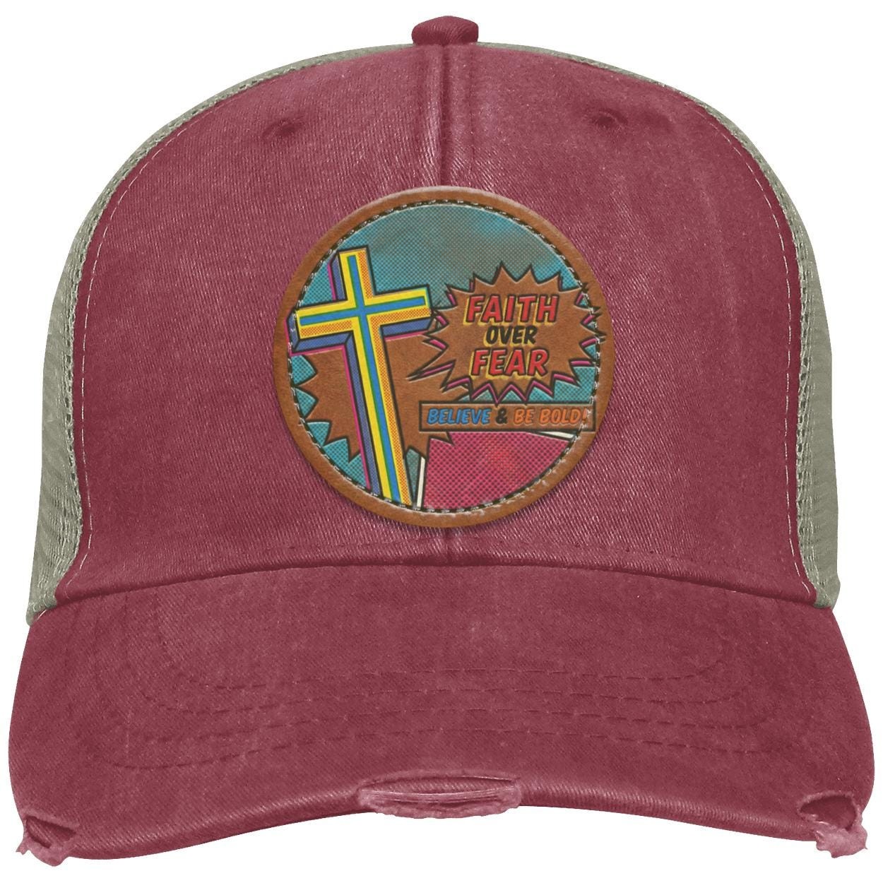 Faith Over Fear | Christian Trucker Hat | Believe & Be Bold Cross Design, view 2