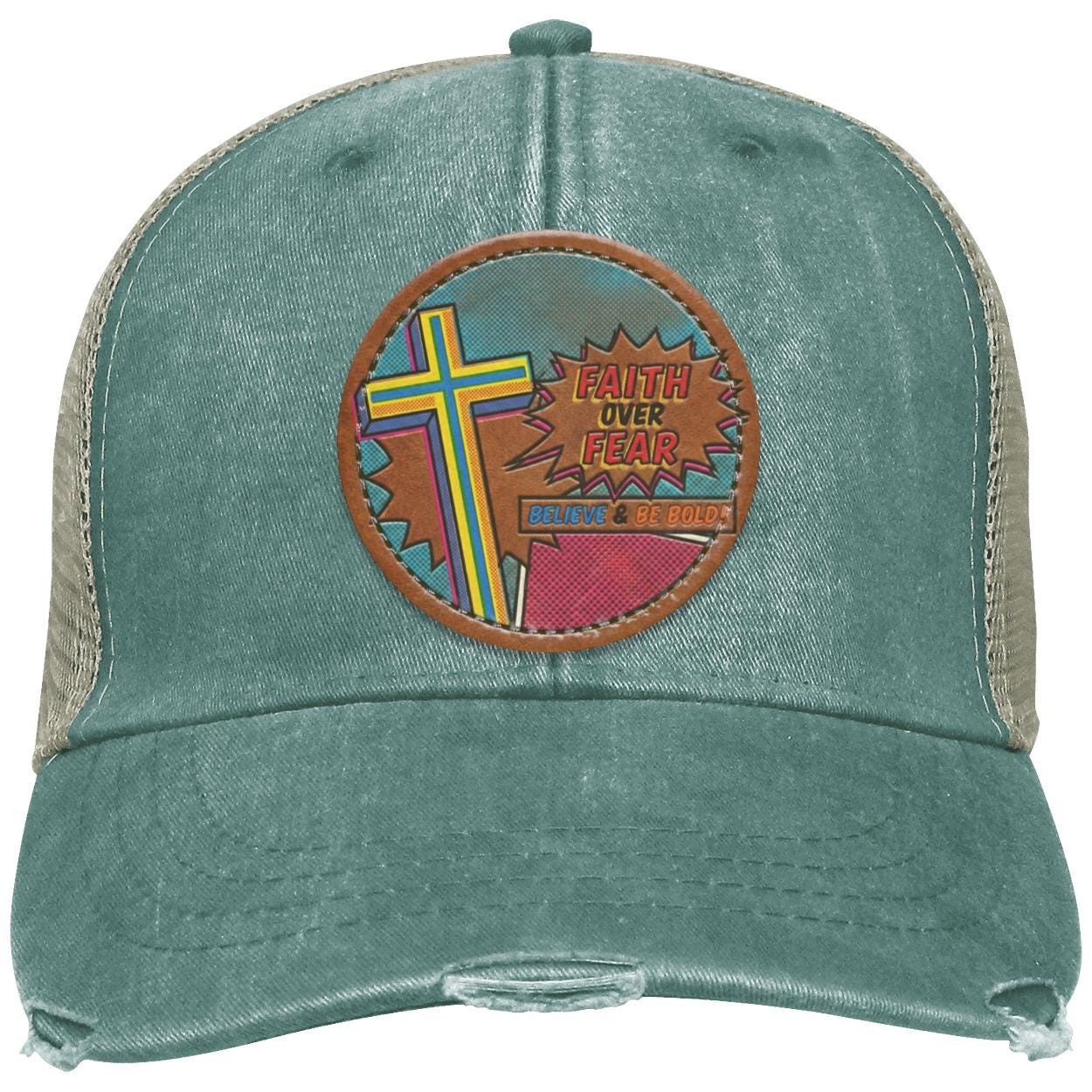 Faith Over Fear | Christian Trucker Hat | Believe & Be Bold Cross Design, view 3