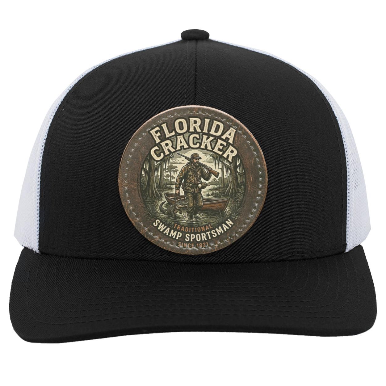 Florida Cracker Leather Patch Hat, Traditional Swamp Sportsman Trucker Cap, Vintage Hunting and Fishing Gift for Men, Camo Swamp Gator Hat, view 9
