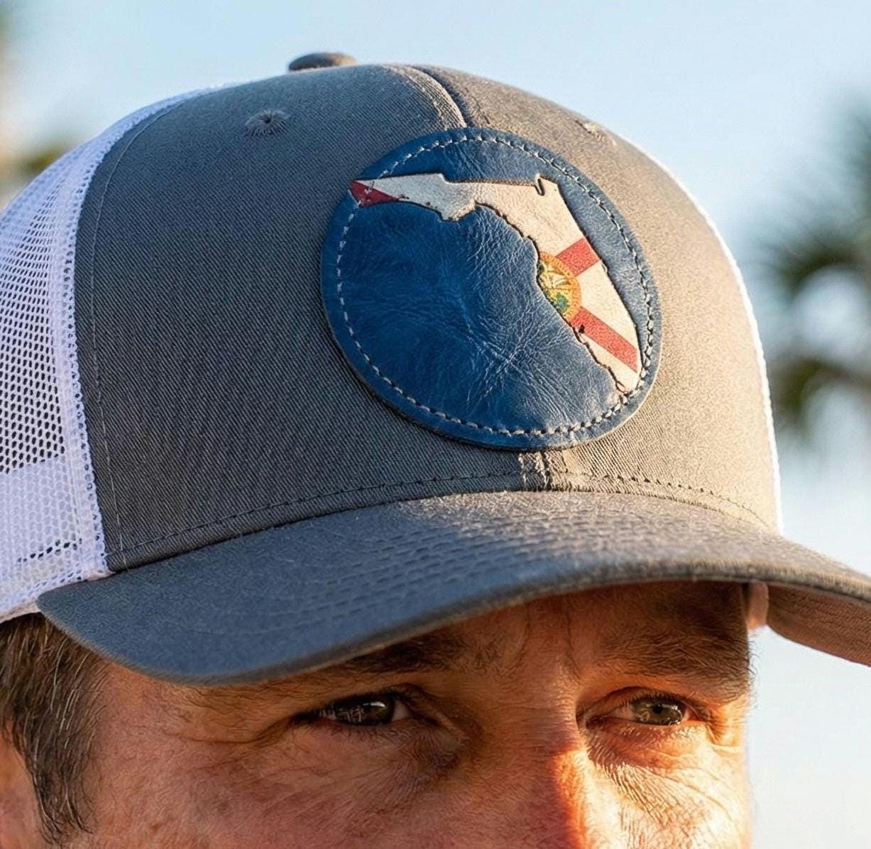 Florida Flag Leather Patch Trucker Hat | Sunshine State Pride