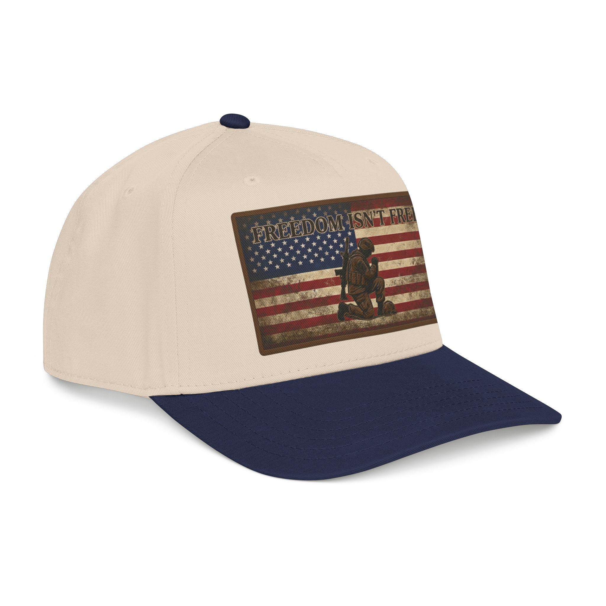 Freedom Isn't Free hat | Kneeling Soldier with American Flag baseball cap |
