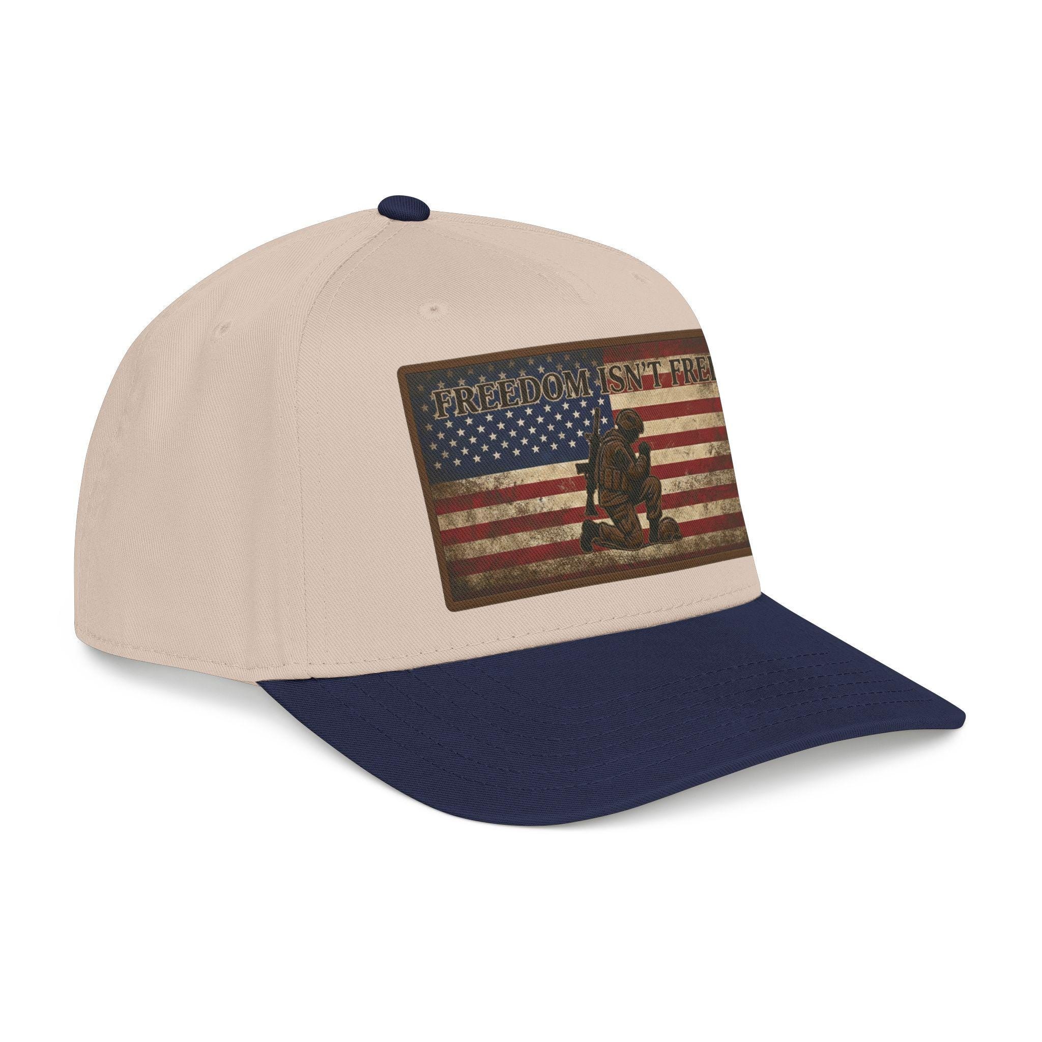 Freedom Isn't Free hat | Kneeling Soldier with American Flag baseball cap |, view 3