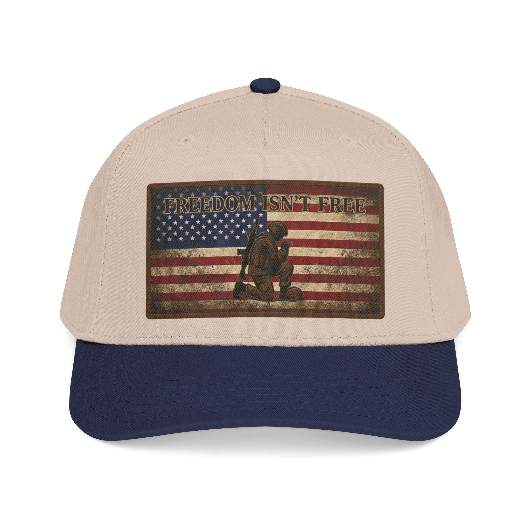 Freedom Isn't Free hat | Kneeling Soldier with American Flag baseball cap |, view 4