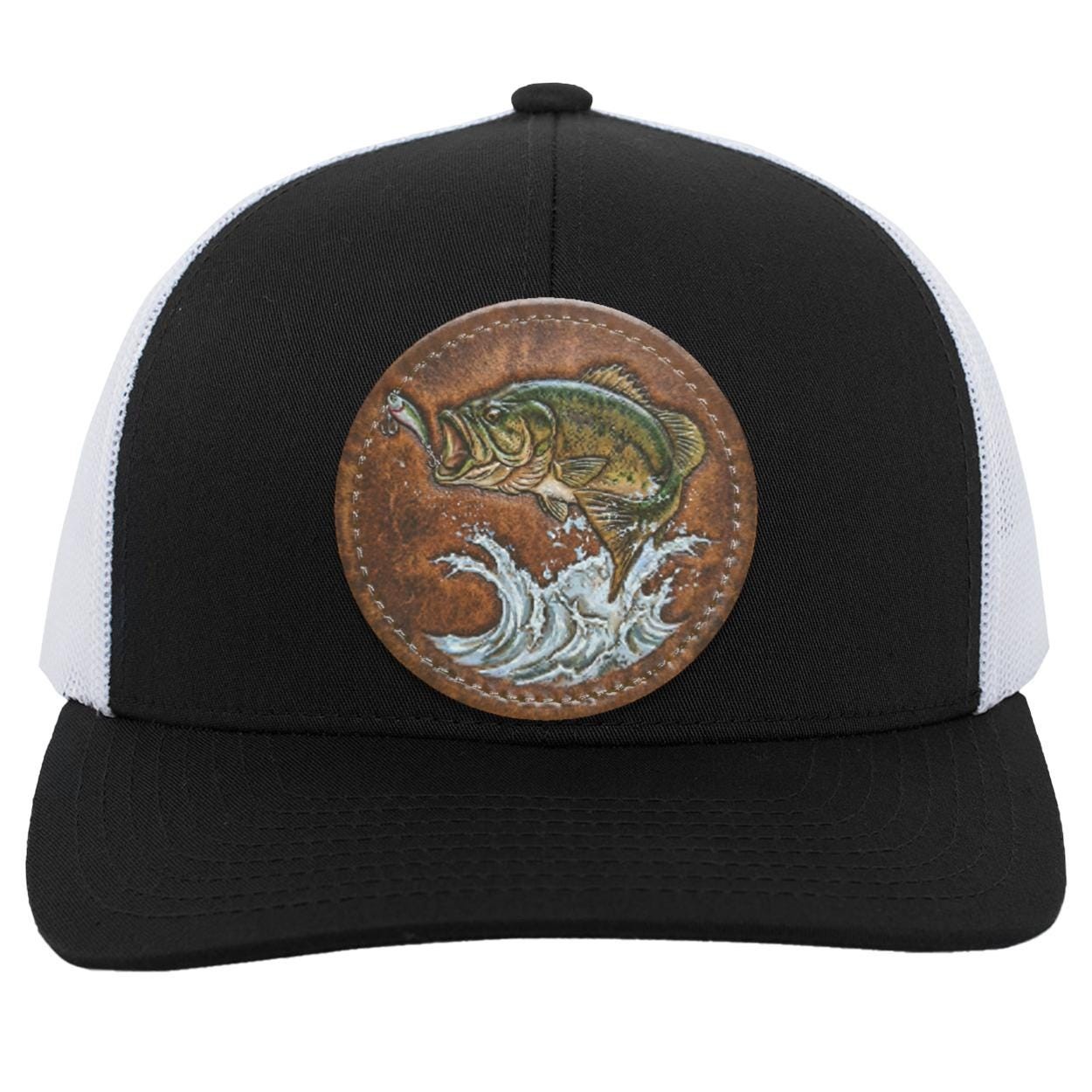 Largemouth Bass Trucker Hat, Vegan Leather Patch, Angler Gift, view 10