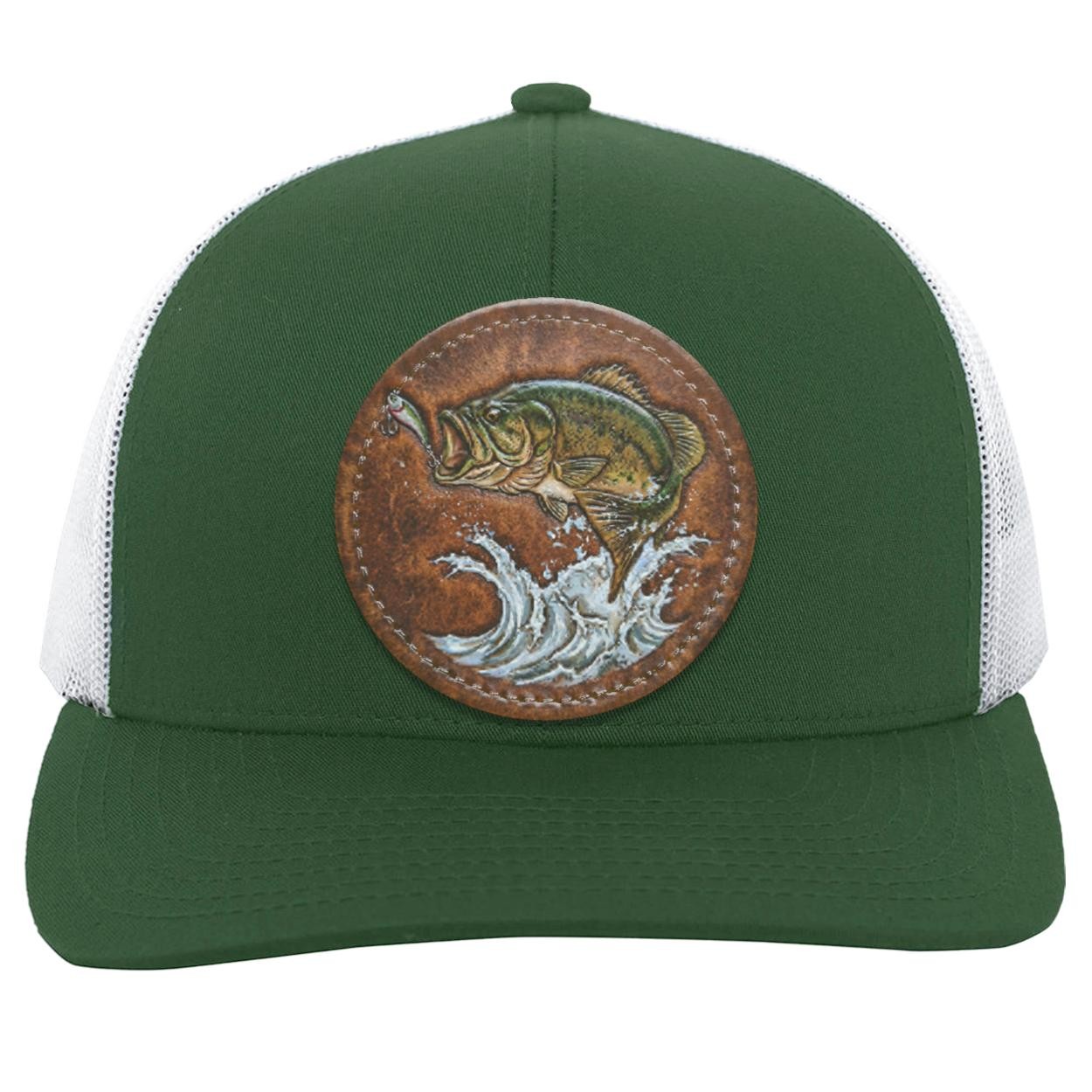 Largemouth Bass Trucker Hat, Vegan Leather Patch, Angler Gift, view 2