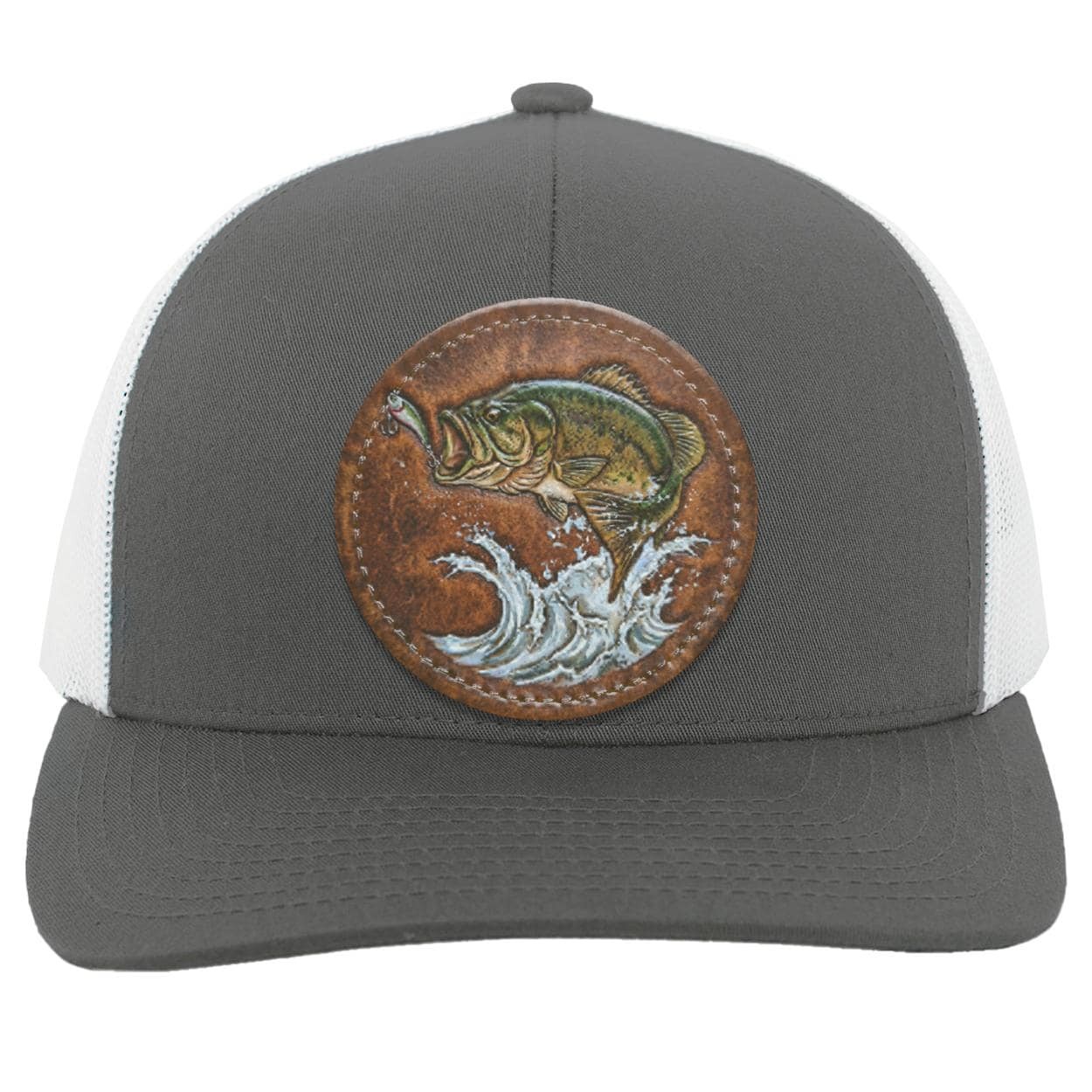 Largemouth Bass Trucker Hat, Vegan Leather Patch, Angler Gift, view 3