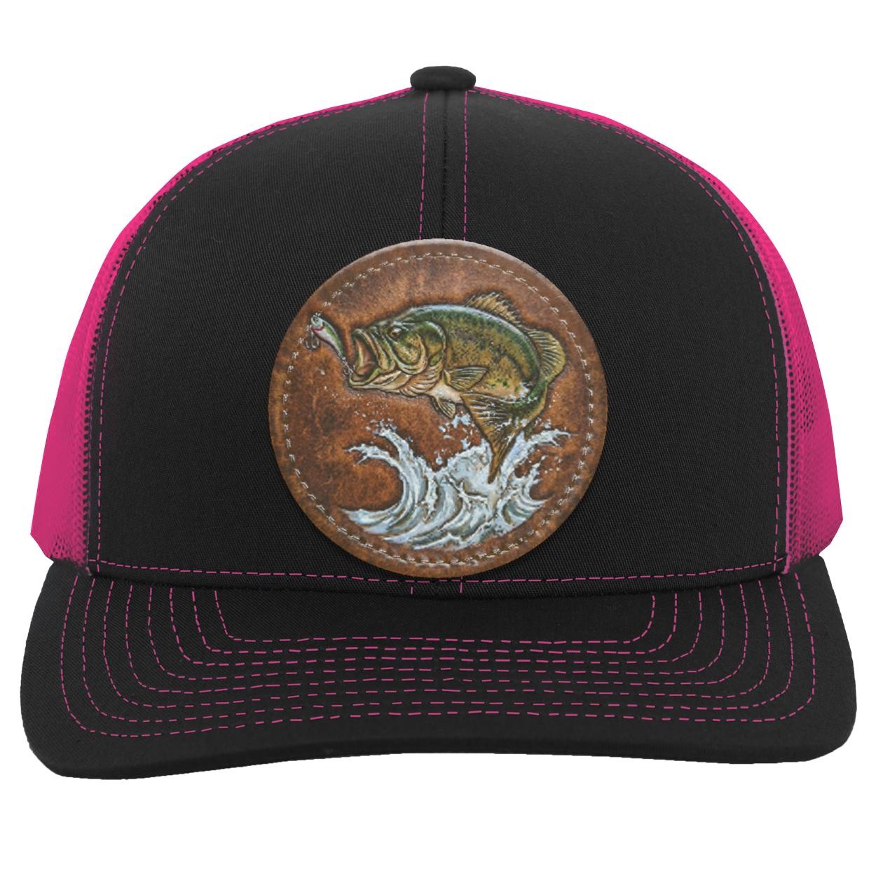 Largemouth Bass Trucker Hat, Vegan Leather Patch, Angler Gift, view 4