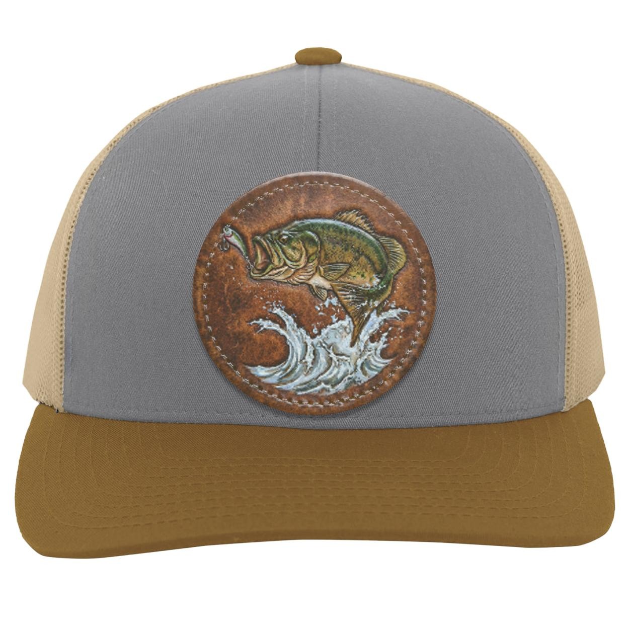 Largemouth Bass Trucker Hat, Vegan Leather Patch, Angler Gift, view 5