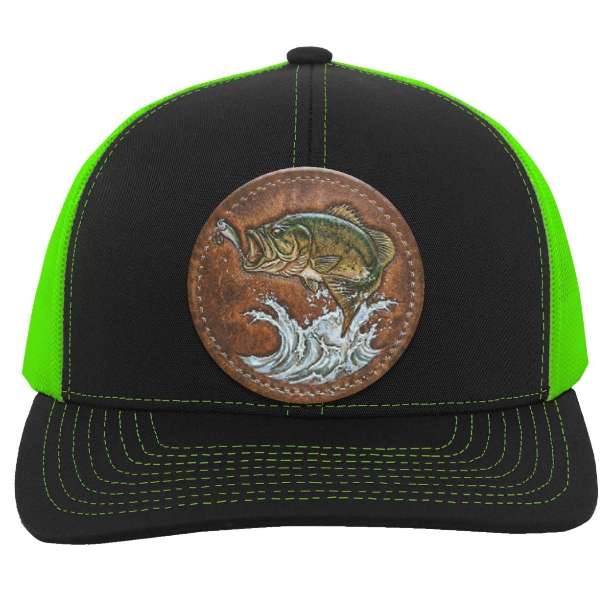 Largemouth Bass Trucker Hat, Vegan Leather Patch, Angler Gift, view 6