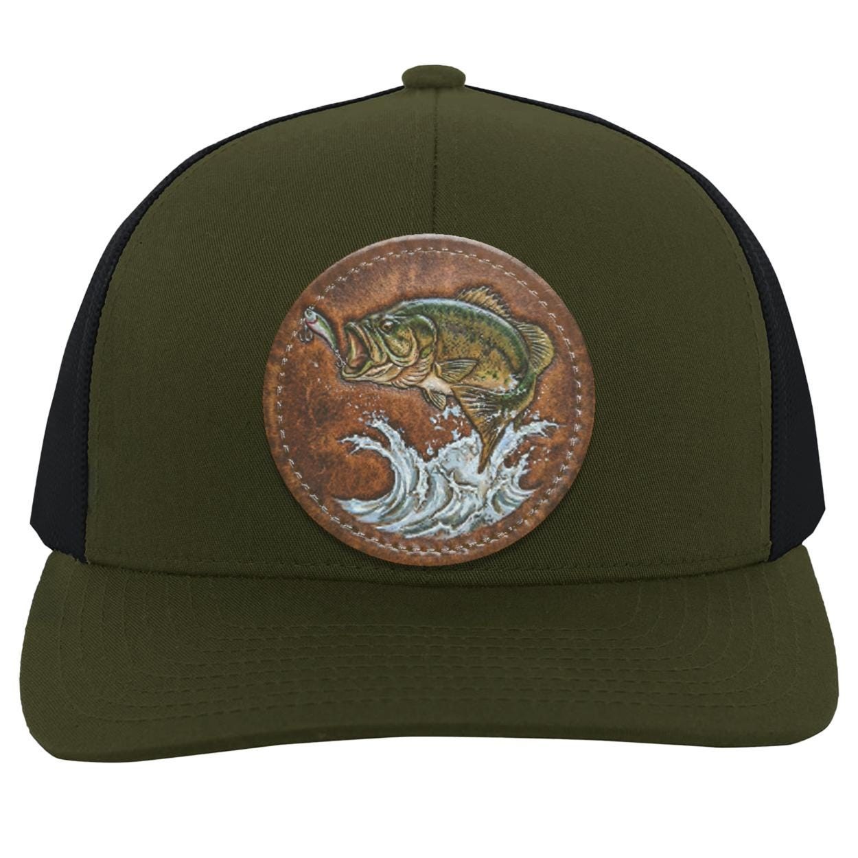 Largemouth Bass Trucker Hat, Vegan Leather Patch, Angler Gift, view 7