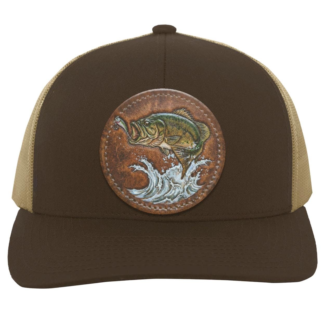 Largemouth Bass Trucker Hat, Vegan Leather Patch, Angler Gift, view 8