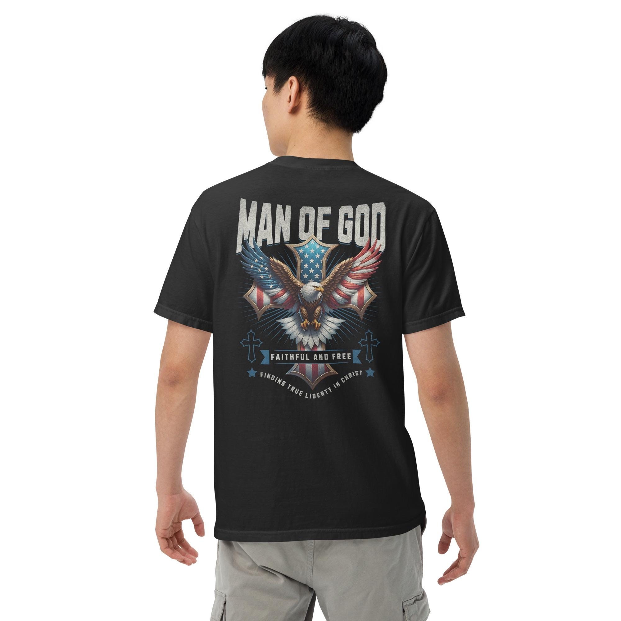 Man of God T-Shirt, Patriotic Eagle Cross, Comfort Colors Tee, view 3