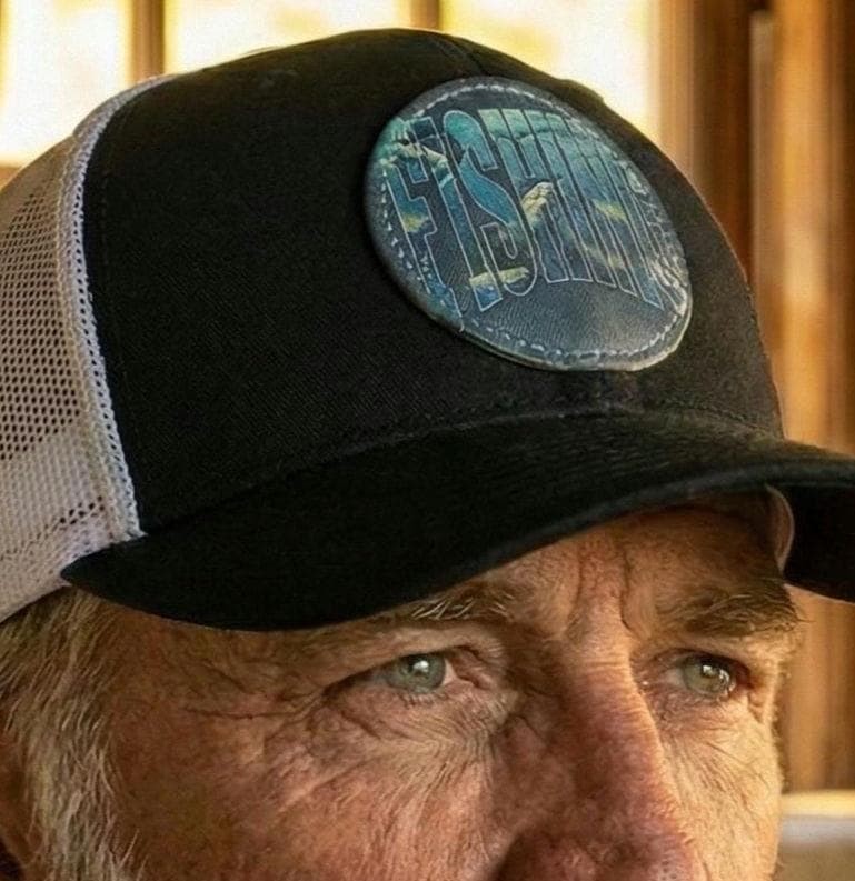 Ocean Fishing Trucker Hat | Vegan Leather Patch, Angler Gift