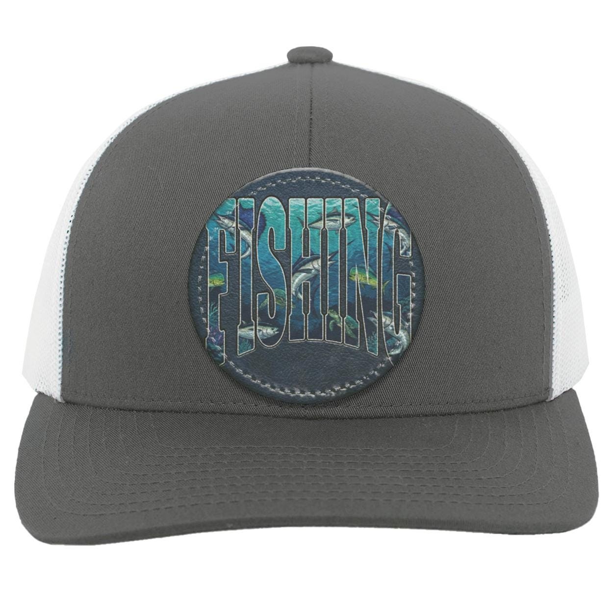 Ocean Fishing Trucker Hat | Vegan Leather Patch, Angler Gift, view 3