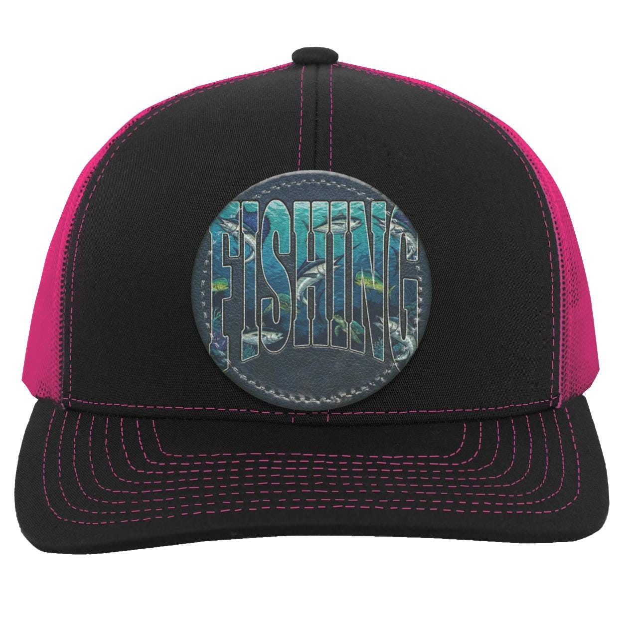 Ocean Fishing Trucker Hat | Vegan Leather Patch, Angler Gift, view 4