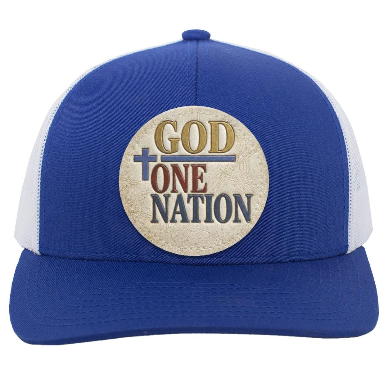 One Nation Under God Leather Patch Trucker Hat, Christian Faith Snapback Cap