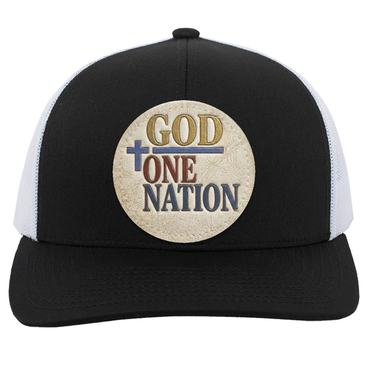 One Nation Under God Leather Patch Trucker Hat, Christian Faith Snapback Cap, view 2