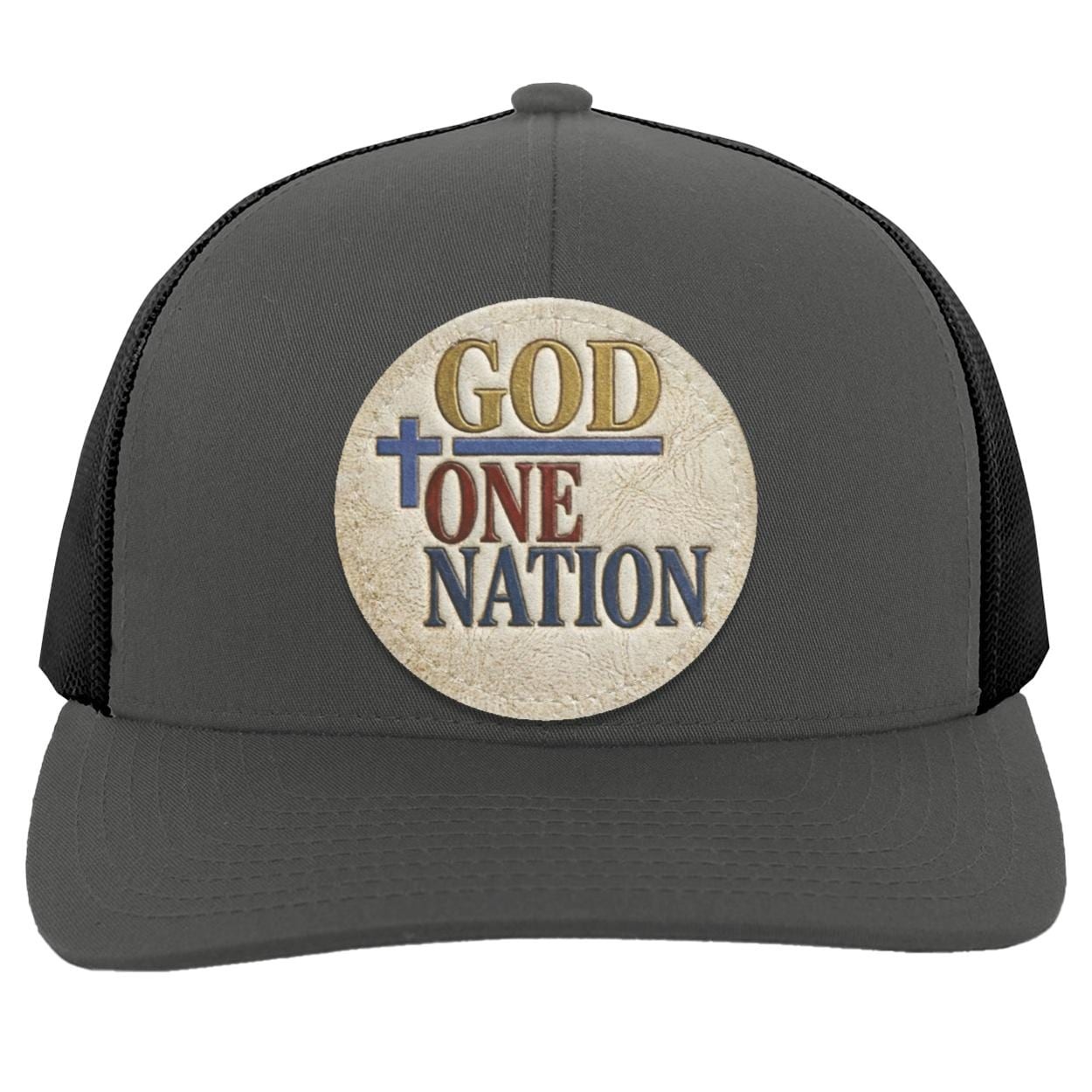 One Nation Under God Leather Patch Trucker Hat, Christian Faith Snapback Cap, view 3