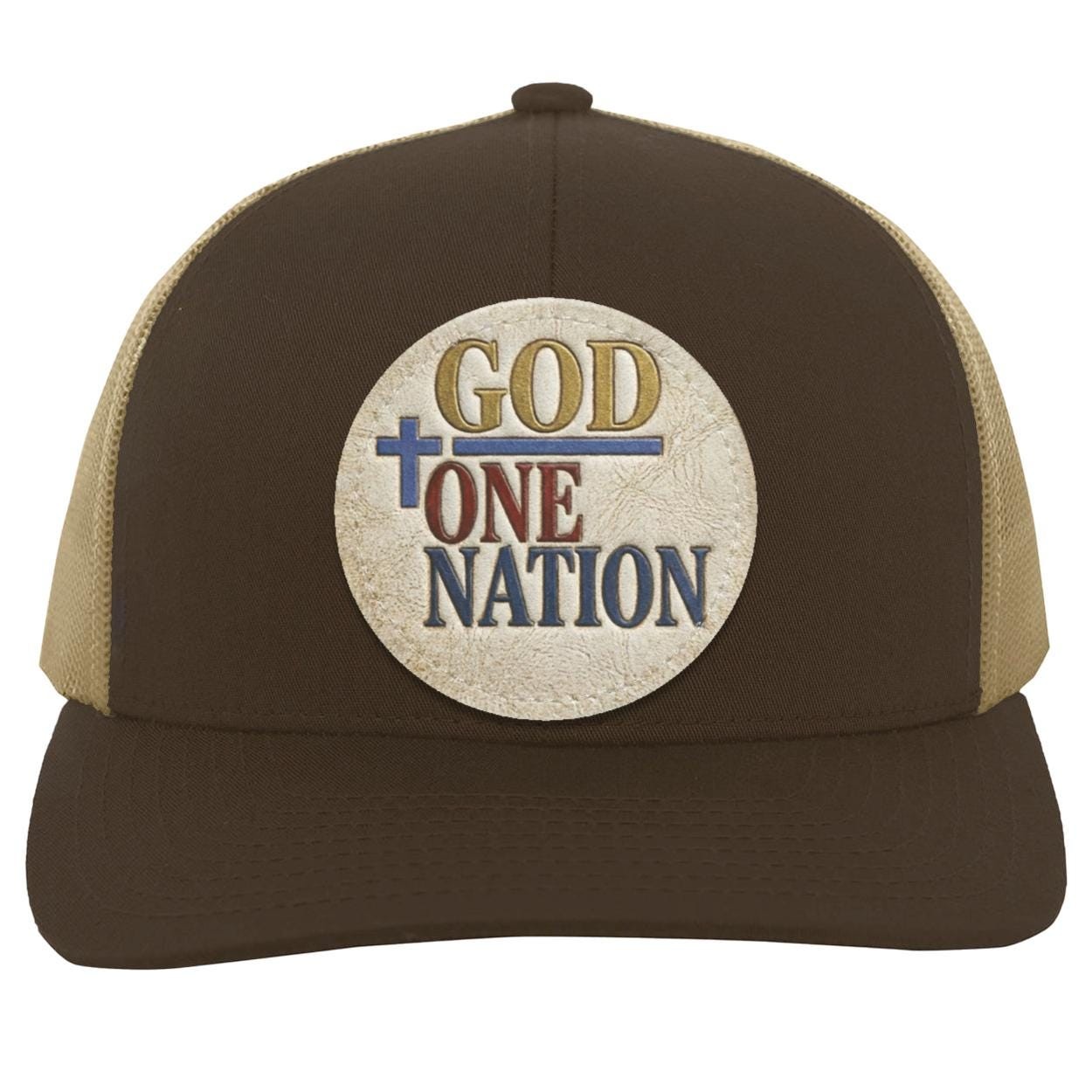One Nation Under God Leather Patch Trucker Hat, Christian Faith Snapback Cap, view 4