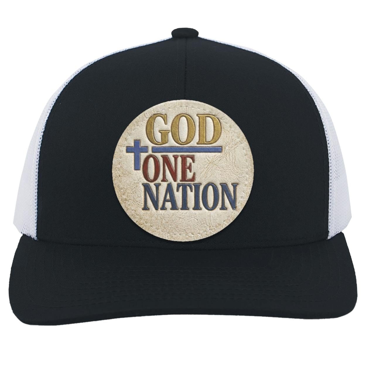 One Nation Under God Leather Patch Trucker Hat, Christian Faith Snapback Cap, view 5