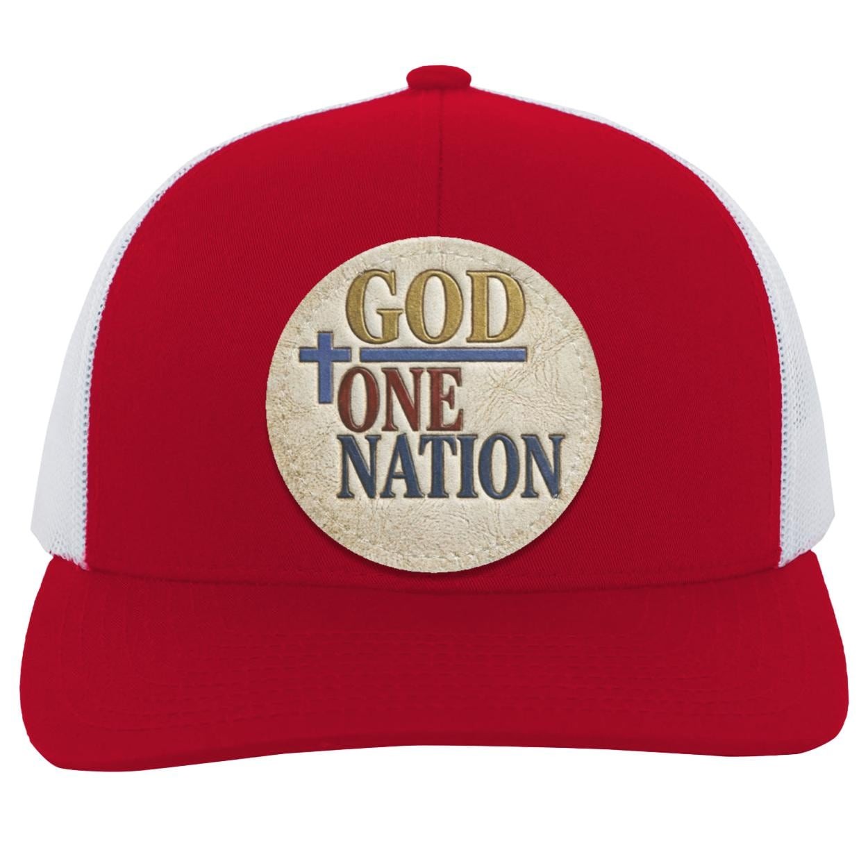 One Nation Under God Leather Patch Trucker Hat, Christian Faith Snapback Cap, view 6
