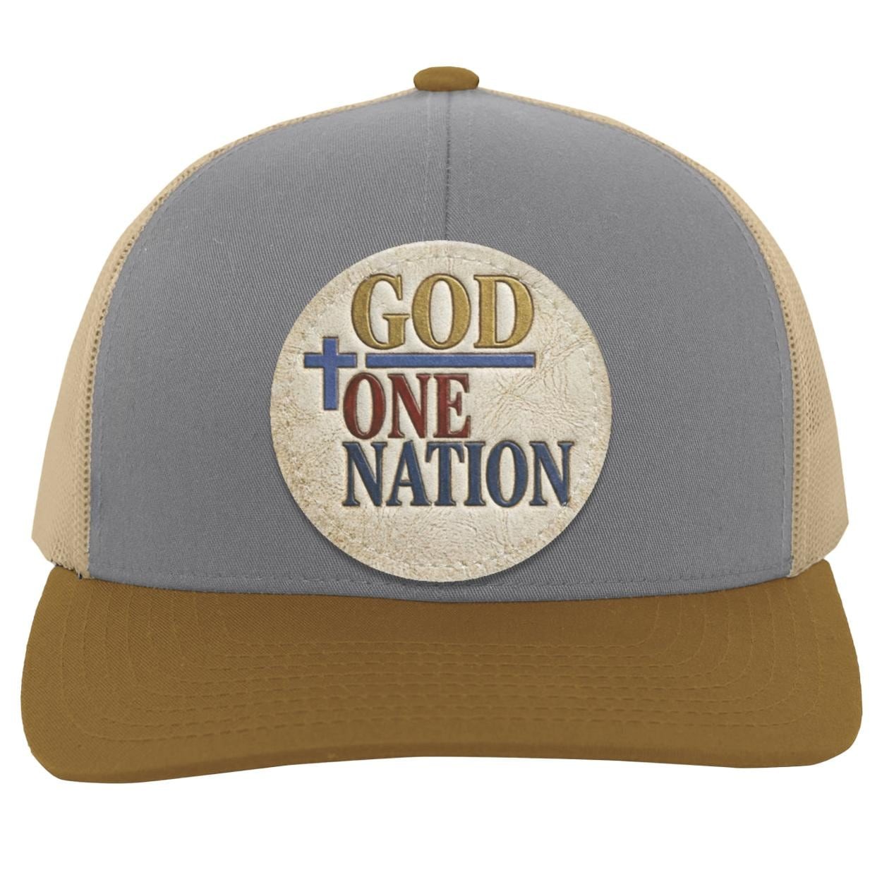 One Nation Under God Leather Patch Trucker Hat, Christian Faith Snapback Cap, view 7