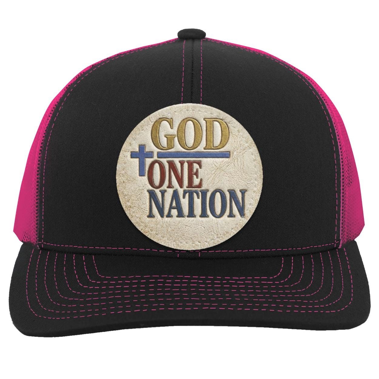 One Nation Under God Leather Patch Trucker Hat, Christian Faith Snapback Cap, view 8