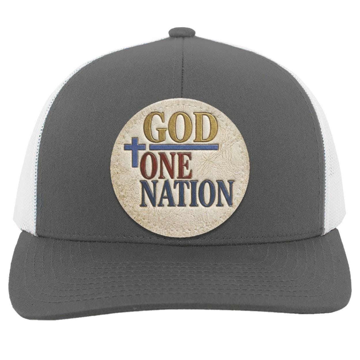 One Nation Under God Leather Patch Trucker Hat, Christian Faith Snapback Cap, view 9