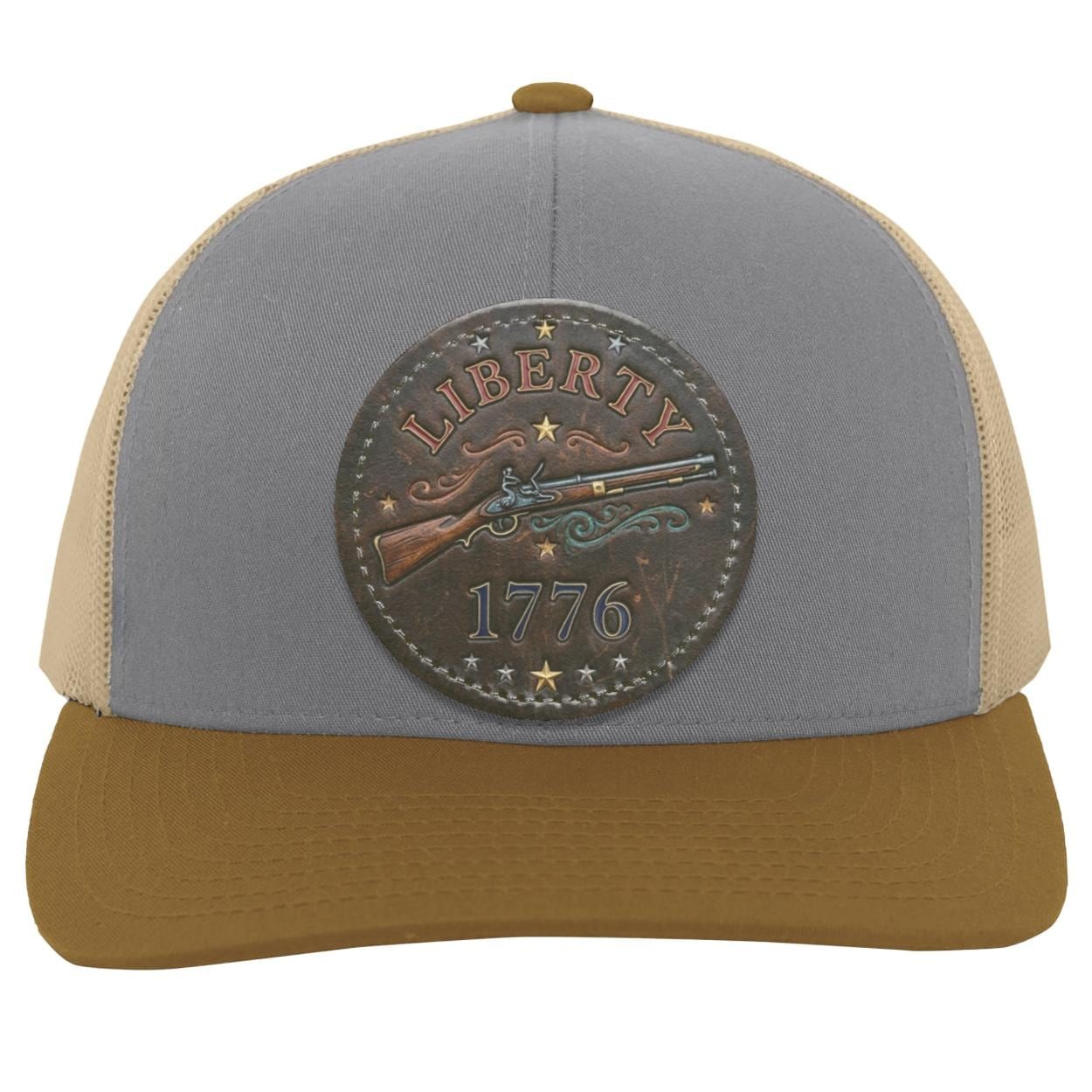 Patriotic Liberty 1776 Trucker Hat, Flintlock Rifle Vegan Leather Patch