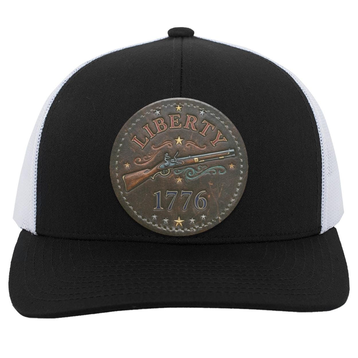 Patriotic Liberty 1776 Trucker Hat, Flintlock Rifle Vegan Leather Patch, view 2