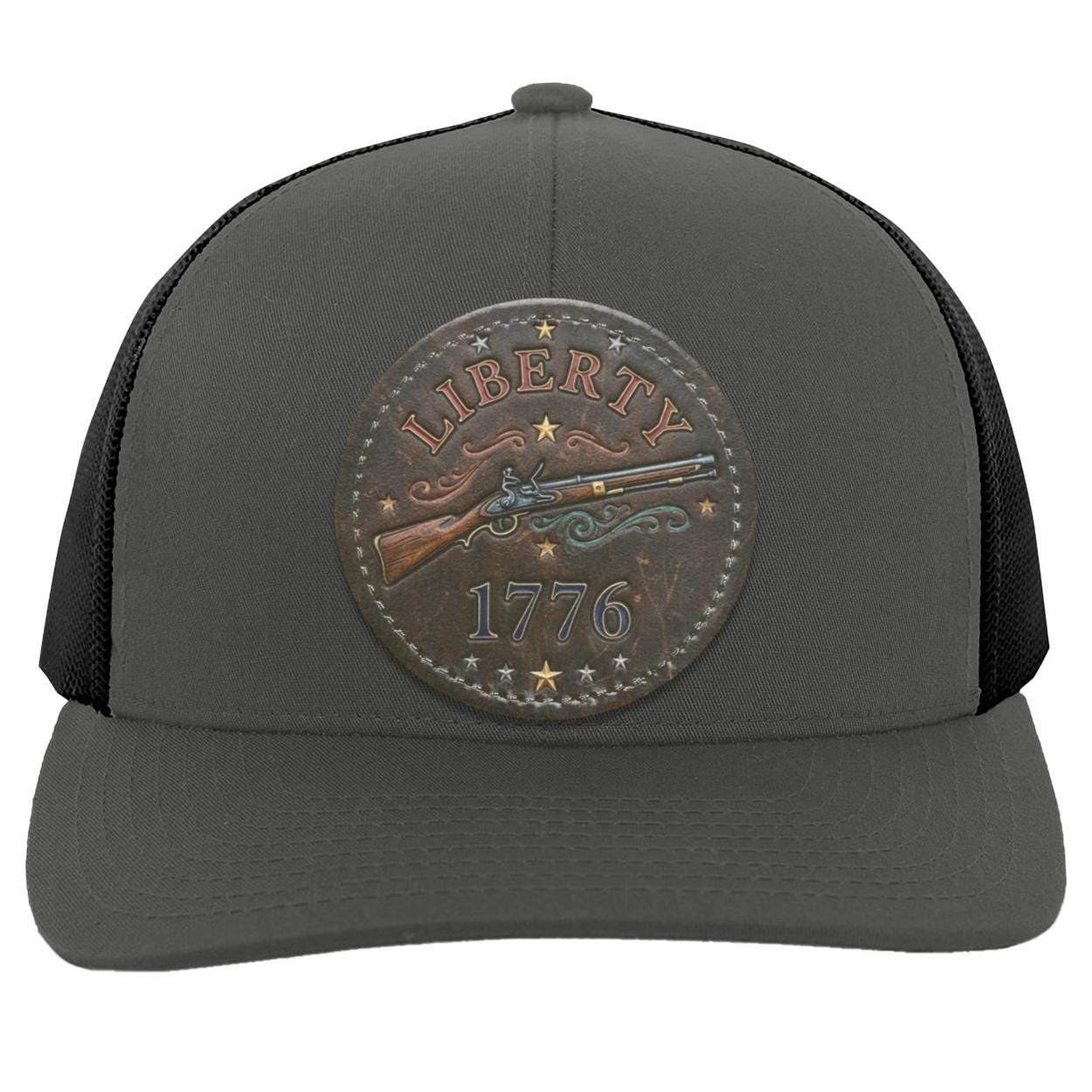 Patriotic Liberty 1776 Trucker Hat, Flintlock Rifle Vegan Leather Patch, view 3