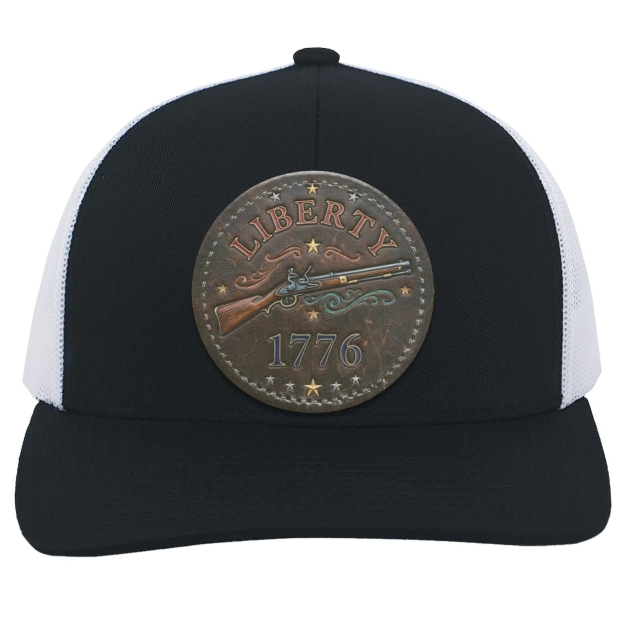 Patriotic Liberty 1776 Trucker Hat, Flintlock Rifle Vegan Leather Patch, view 4