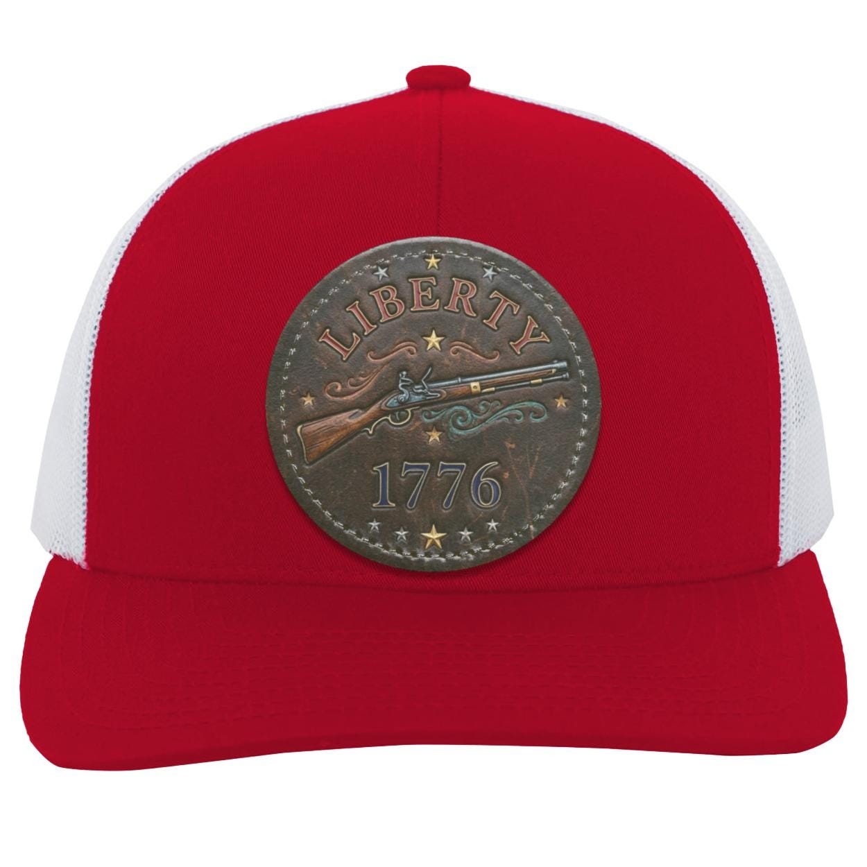 Patriotic Liberty 1776 Trucker Hat, Flintlock Rifle Vegan Leather Patch, view 7