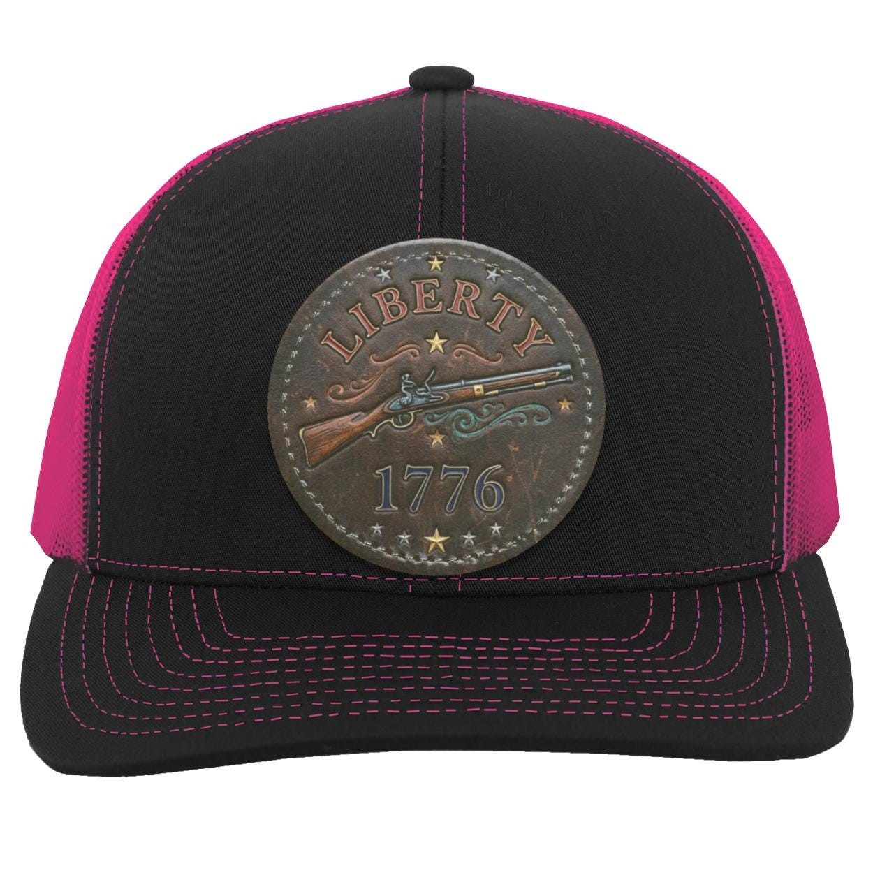 Patriotic Liberty 1776 Trucker Hat, Flintlock Rifle Vegan Leather Patch, view 9