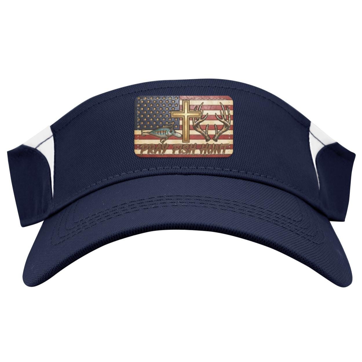 Pray Fish Hunt Leather Patch Visor – American Flag Christian Outdoor Hat