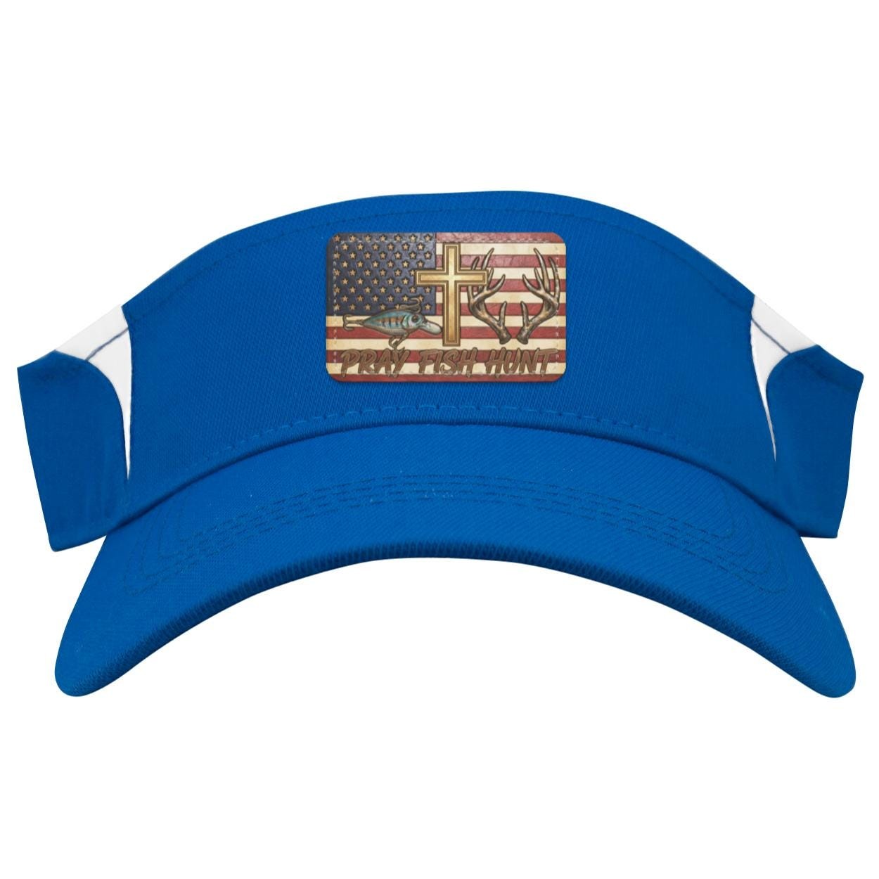 Pray Fish Hunt Leather Patch Visor – American Flag Christian Outdoor Hat, view 2