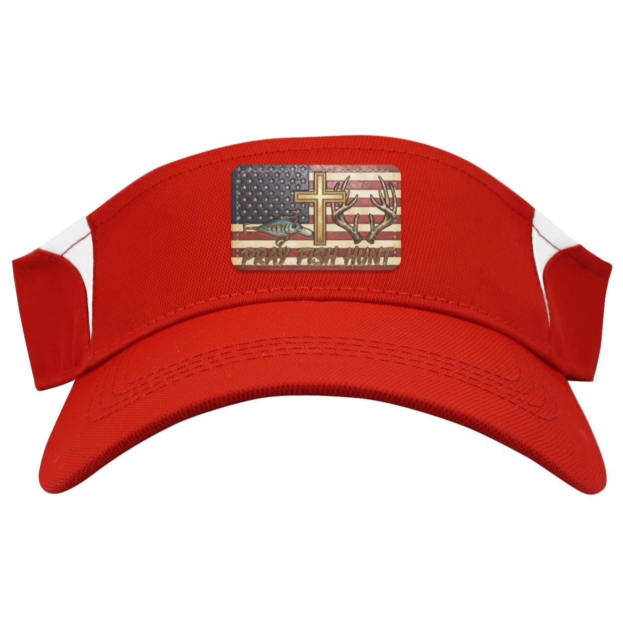 Pray Fish Hunt Leather Patch Visor – American Flag Christian Outdoor Hat, view 4