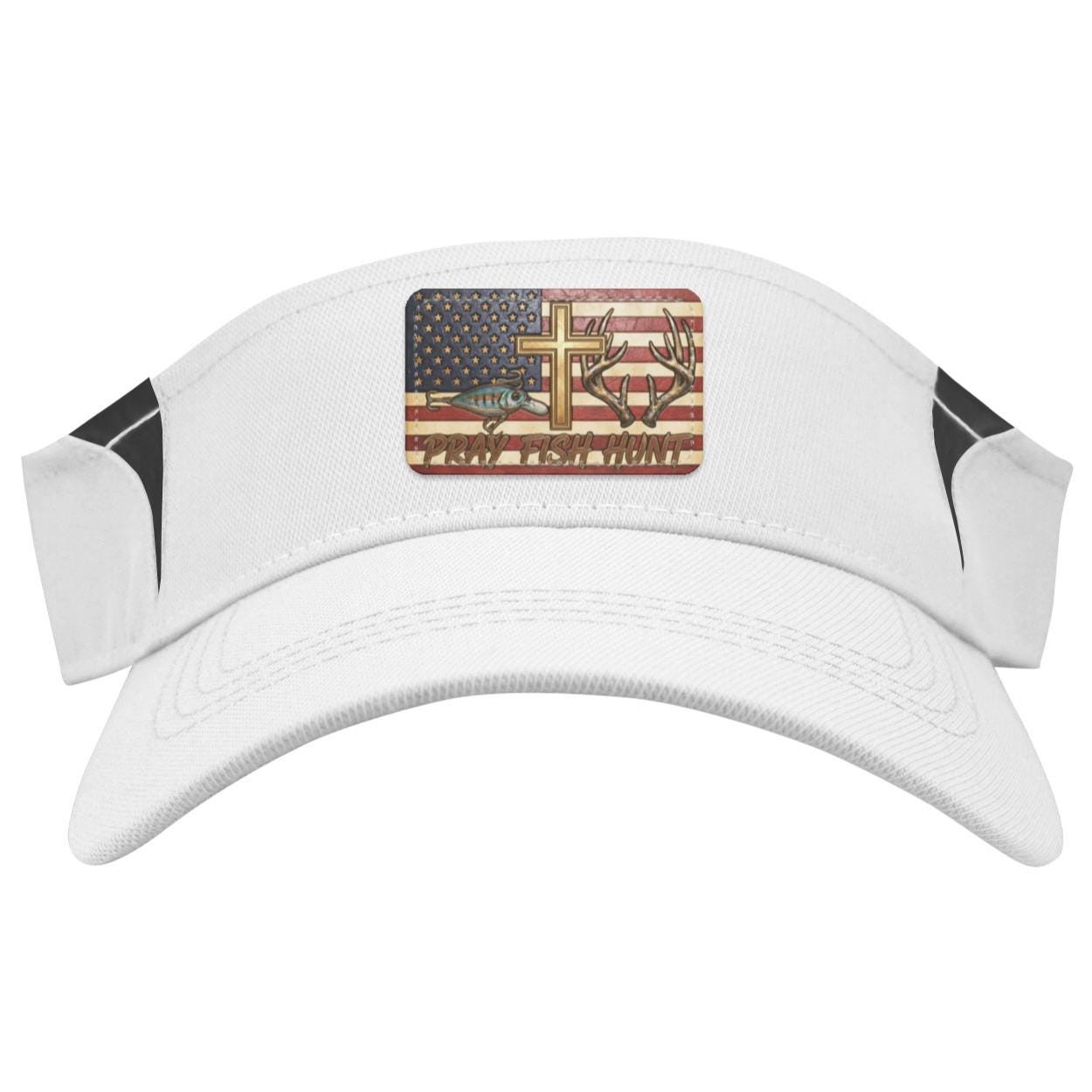 Pray Fish Hunt Leather Patch Visor – American Flag Christian Outdoor Hat, view 5