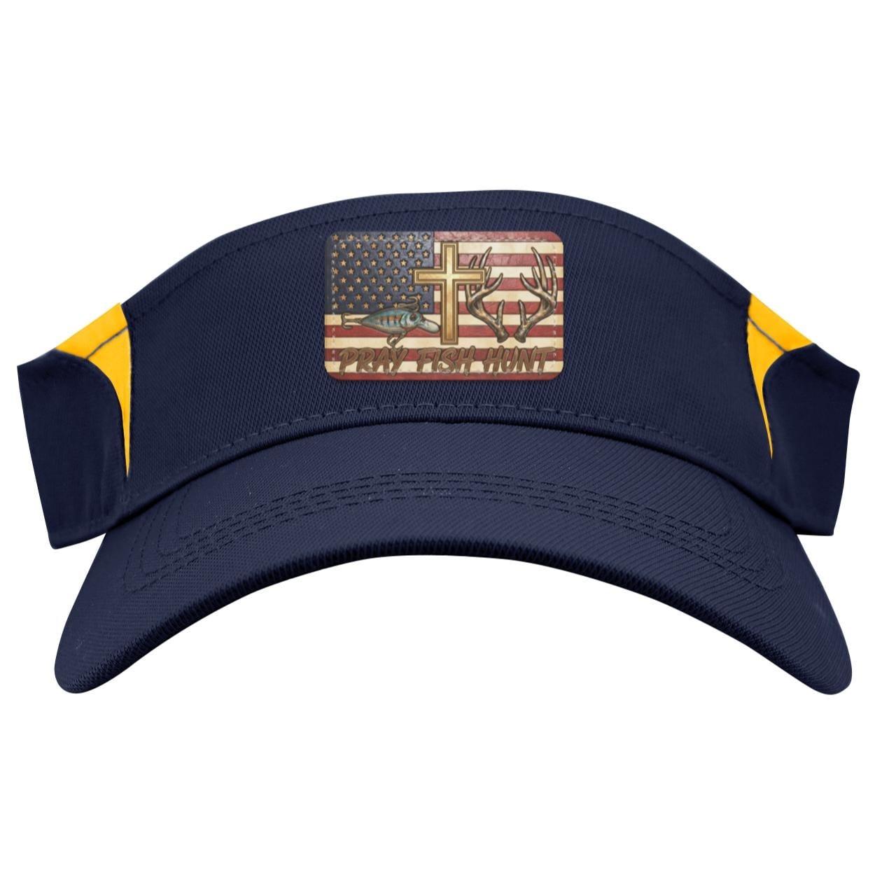 Pray Fish Hunt Leather Patch Visor – American Flag Christian Outdoor Hat, view 6