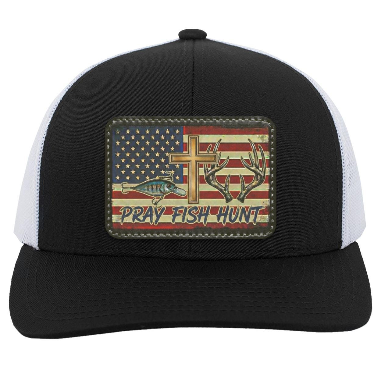 Pray Fish Hunt Trucker Hat | American Flag Patch, Christian Gift, view 10