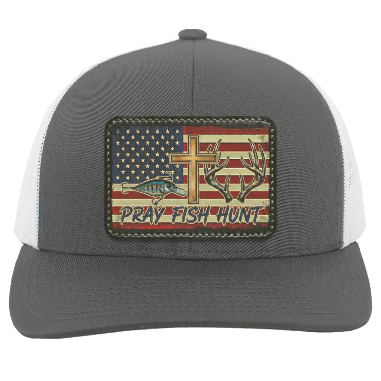 Pray Fish Hunt Trucker Hat | American Flag Patch, Christian Gift, view 3